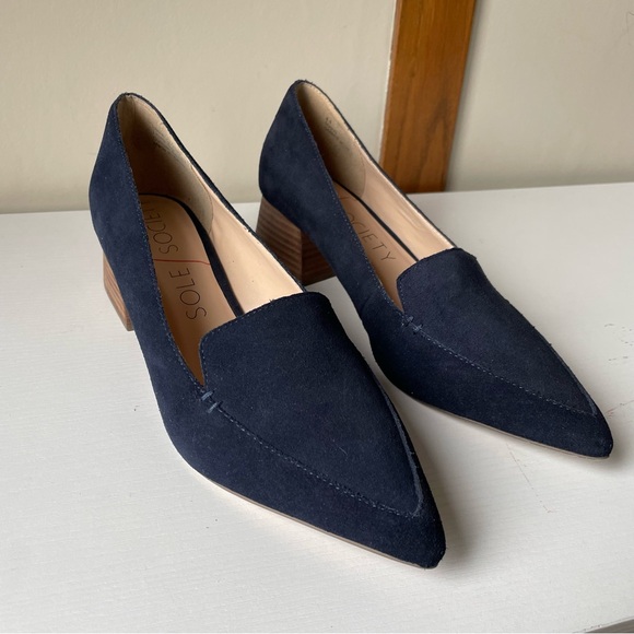Sole Society Navy Blue Block Heel Pumps Sz 8.5 - Picture 2 of 9